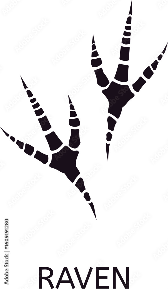 Poster raven footprints displaying distinct claws and toes on a white background, capturing the essence of 