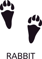 Black silhouette depicting two rabbit paws, illustrating the animal walking from left to right, set against a clean white background, emphasizing the essence of wildlife and nature