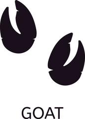 Simple vector illustration featuring two black goat footprints, depicting the distinct imprint of a cloven hoofed animal, isolated against a clean white background