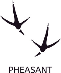 Displaying two black pheasant footprints on a white background, clearly illustrating the direction of the bird's movement while walking across the ground