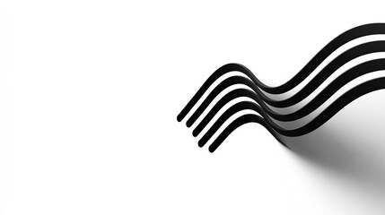 Dynamic 3D black wavy lines on clean white background, abstract design