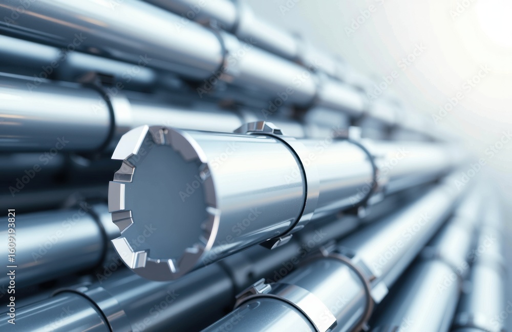 Aufkleber metal pipes arranged in parallel with one pipe slightly offset, creating a sleek industrial appearan