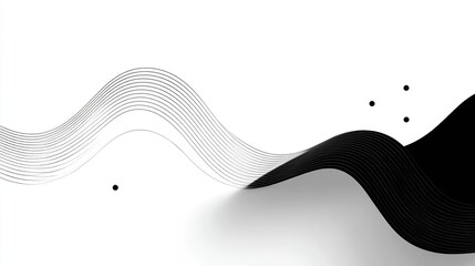 Dynamic Monochrome Abstract Wavy Lines Art with Flowing Grayscale, Black Waves  Dots