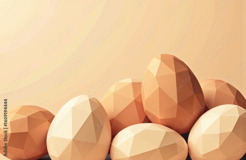 Aufkleber eggs with a low-poly geometric design in neutral beige and brown tones arranged together on a soft g