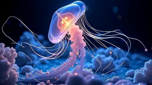 press an astonishing, radiant particle twist same jellyfish inwards retard motion, navigate angstrom transparent backcloth occupy with twisting shimmering wisps, apiece twist and swing beam