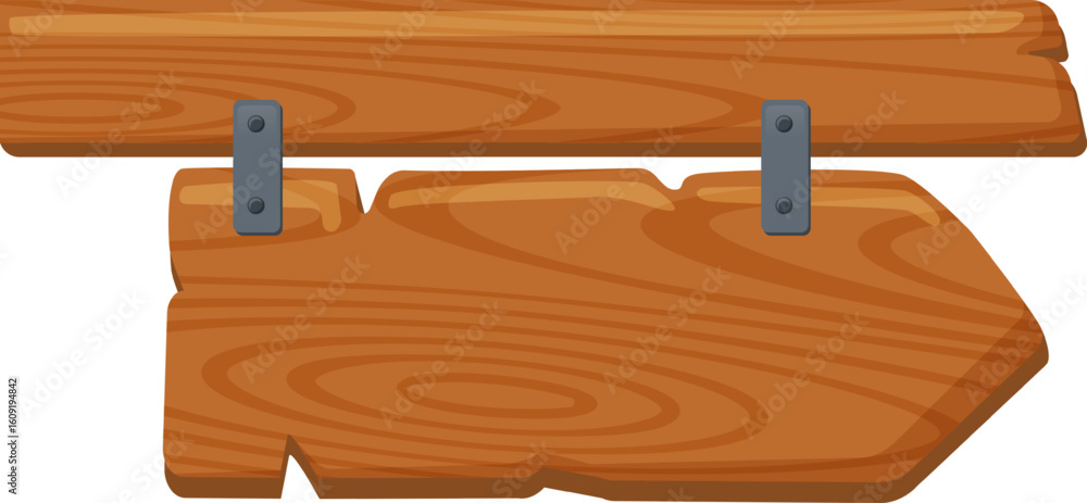 Aufkleber two empty wooden signs hanging from metal brackets create a rustic, versatile background perfect for