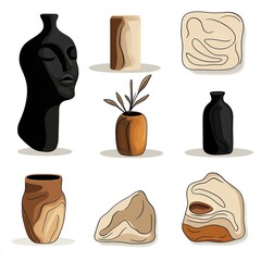 Minimalist Abstract Home Decor Collection: Earthy Vases, Sculptures, and Organic Shapes