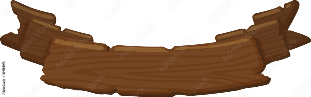 Poster wooden banner ribbon scroll is unfolding, displaying a rustic charm, perfect for adding a touch of v