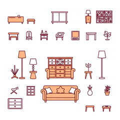 Furniture and furnishing symbols - editable vector thin line icon collection
