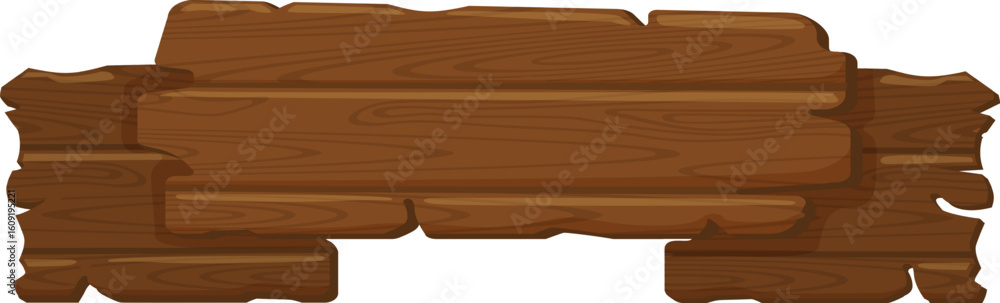 Poster wooden sign composed of rough planks with jagged edges creating a rustic and natural look, ideal for
