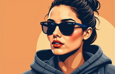 Woman wearing sunglasses and hoodie with a confident expression