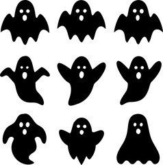 Collection of nine black ghost silhouettes for Halloween design