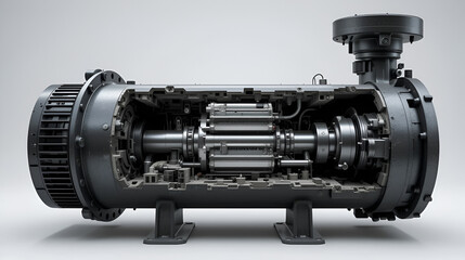 Cut away show internal part of submersible pump. Industrial equipment.