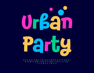 Vector Festive template Urban Party. Bright Playful Font. Fancy Colorful Alphabet Letters and Numbers set
