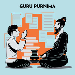 Happy guru Purnima guru and shishya teaching with books background