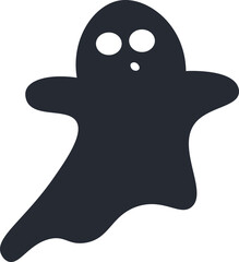 Dark cartoon ghost floating with a surprised expression, arms outstretched against a clean white background, creating a whimsical and spooky vibe perfect for Halloween themed projects