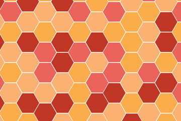 Hexagon pattern with honeycomb, cartoon bees. Vector illustration, geometric texture. Design template for invitation, card. Doodle style. Background with copy space.