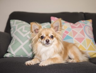 Adorable Chihuahua Relaxing on a Modern Sofa