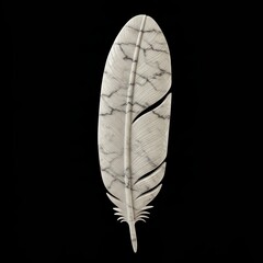 A single, heavy feather meticulously carved from marble stone