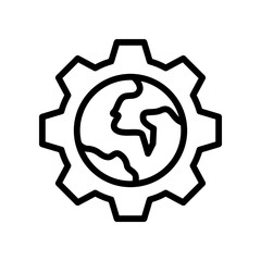 Globe Inside Gear Icon Representing Global Industry and Technology
