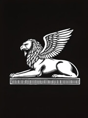 Greek sphinx with eagle wings and lion body, vintage engraving icon