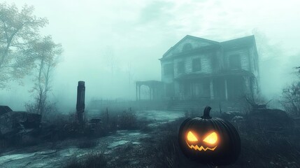 halloween pumpkin on a graveyard