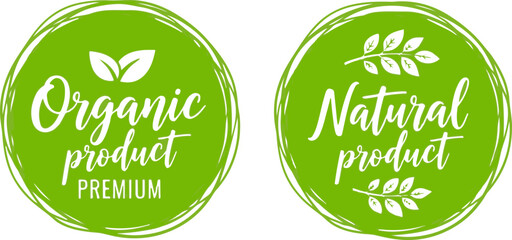 Organic and Natural product premium labels on white background