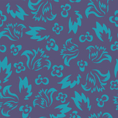 Seamless blooming floral pattern based on hand drawn art ornaments. Colorful flowers on color background. Vector illustration. Simple minimalistic pattern for fabric, textile.