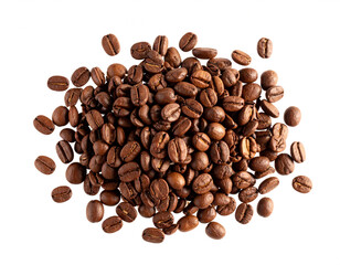 Obraz premium Pile of roasted coffee beans scattered,isolated on white PNG
