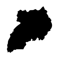 Hand drawn black map of Uganda. Silhouette, Africa country geography. Vector isolated on white background	