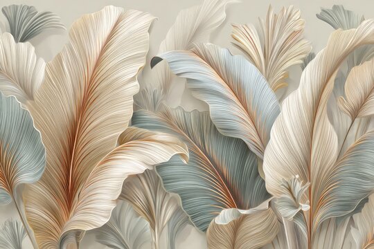 Abstract Decorative Beige Cream Light Pastel Leaves Pattern Background