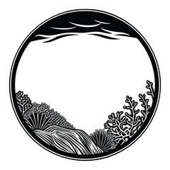 Simple Fish Bowl Illustration with Underwater Plants	