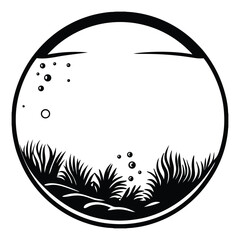 Simple Fish Bowl Illustration with Underwater Plants	