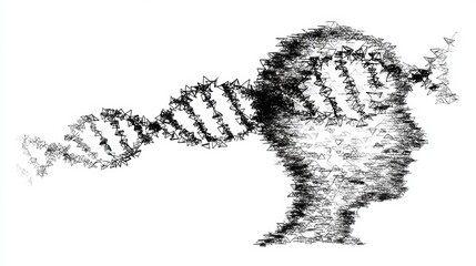 DNA Spiral Creates Brain Silhouette With Open Right Edge, Symbolizing Neuroscience and Genetic Research Advancements