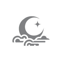 Fototapeta premium A serene night sky featuring a crescent moon and twinkling star above soft clouds