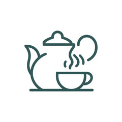 Obraz premium A steaming teapot pouring tea into a cup on a clean, minimalistic surface with soft lighting