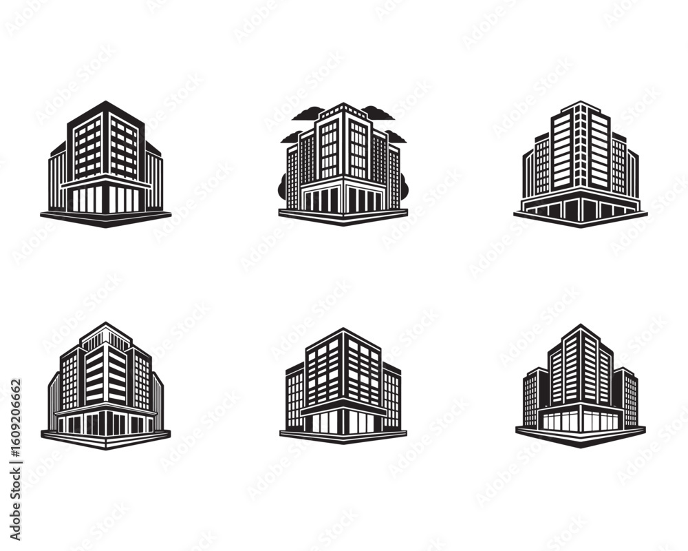 Poster set of modern building icons architectural design elements for real estate and urban development pro
