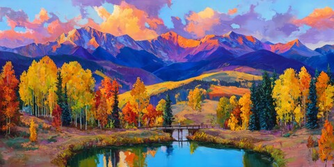 Autumn Mountain Landscape With Colorful Foliage And Lake Reflection