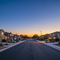 Sunset View Down a Quiet Residential Street