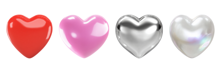 Colorful Heart Shapes Set. Love And Romance Symbol Collection Isolated On Transparent Background