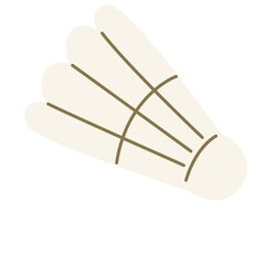Flat vector icon of a white badminton shuttlecock with brown tips, great for racket sports or training content.