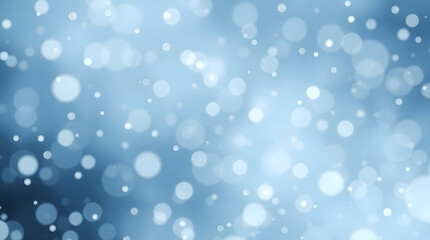 Abstract winter background with glowing bokeh lights and falling snow particles on a soft blue gradient. Festive holiday concept.