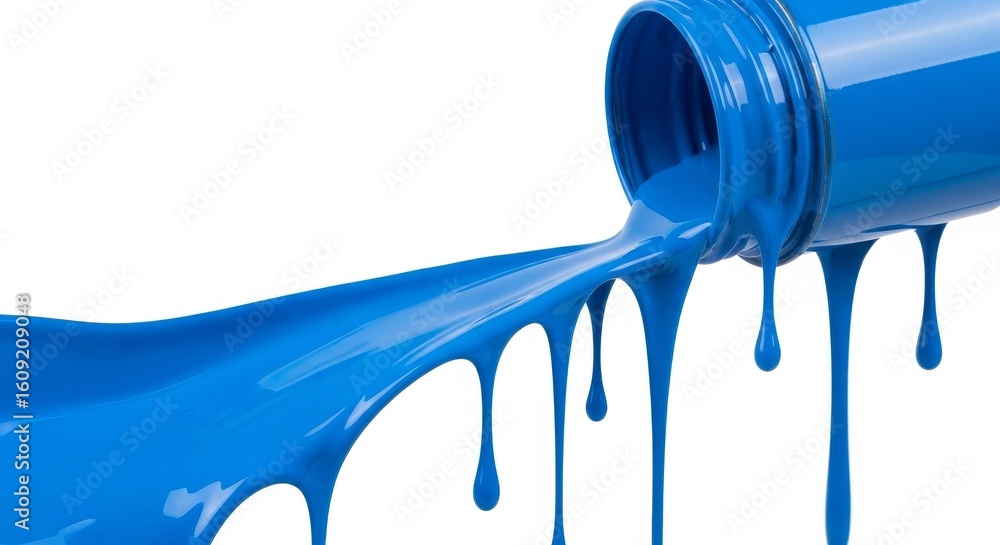 Poster blue paint pouring and dripping - vibrant blue paint flows and drips, creating a dynamic and visuall