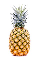 Fototapeta premium Golden Pineapple with Spiky Crown on White Background