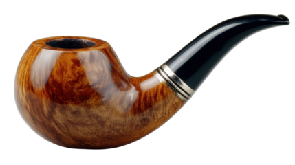 Elegance of Tobacco pipe: A highly detailed depiction of a sophisticated tobacco pipe, showcasing its exquisite craftsmanship and the unique patterns of the wood, all in a polished.