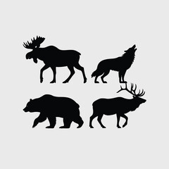 Black silhouettes of moose bear wolf and elk moose silhouette