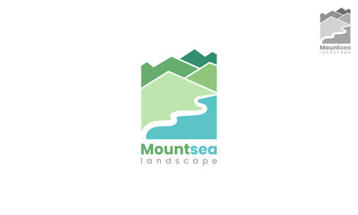 Nature logo with abstract mountain and sea landscape vector design