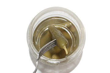 Tasty Fresh pickles in white background