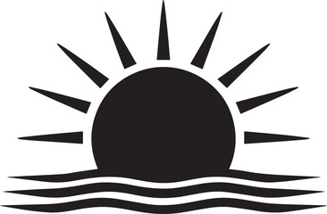 Sunrise Silhouette in Black | Morning Sun Horizon Scene Illustration Vector Format