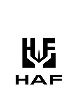 HAF letter logo design with polygon shape. HAF polygon logo monogram. HAF cube logo design. HAF hexagon vector logo template white and black colors. HAF monogram. HAF business and real estate logo.